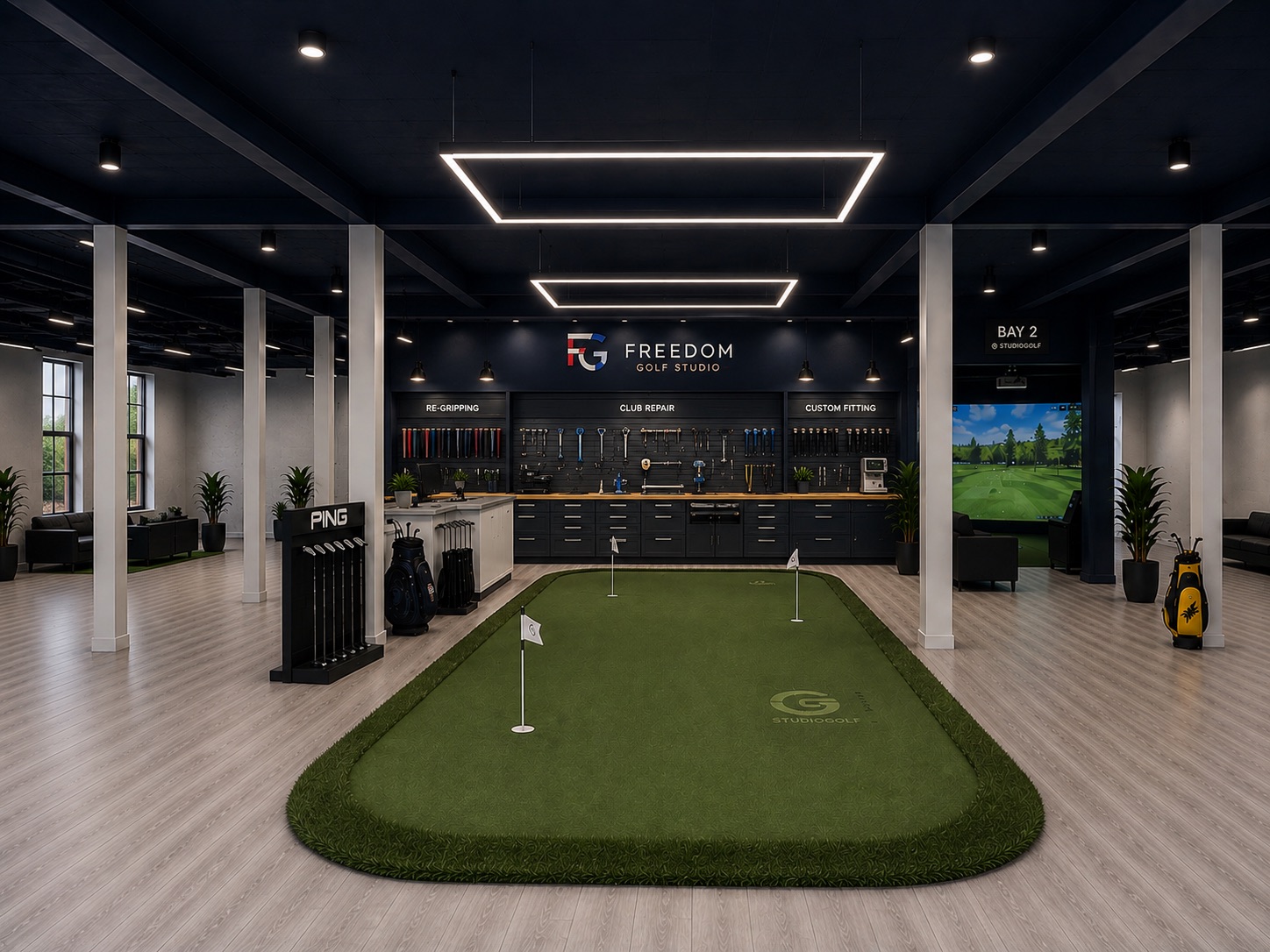 Freedom Golf Studio PuttView and club repair rendering